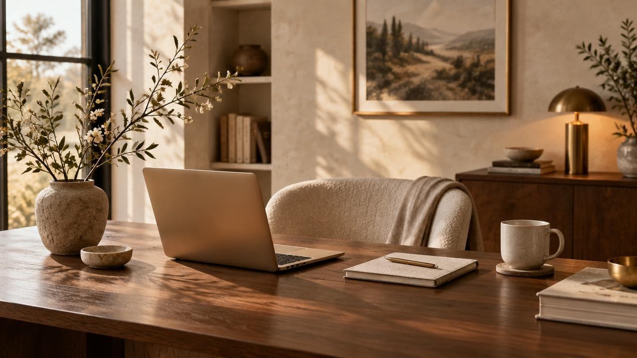 A warm, considered workspace prepared for focused operations work